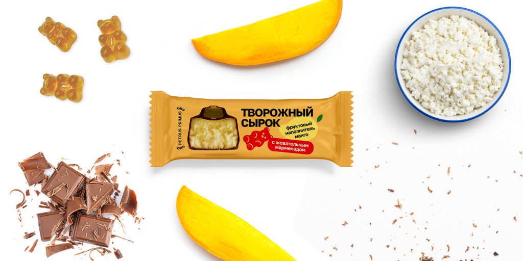Творожный сырок с манго и жевательным мармеладом